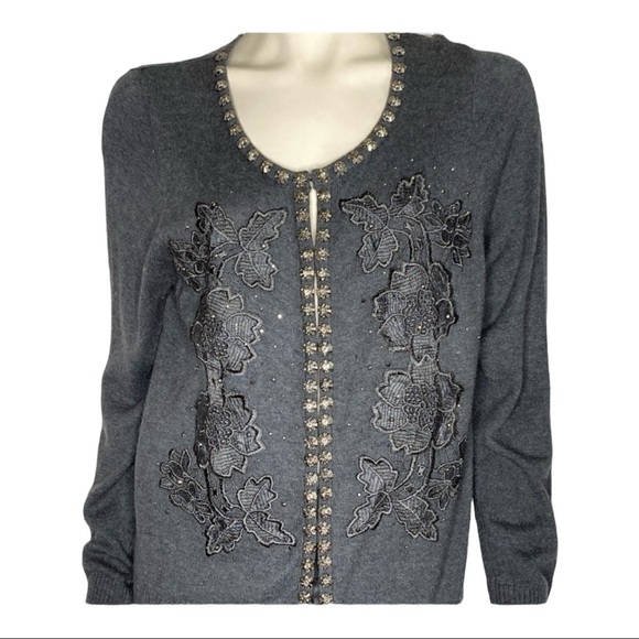 Lauren Michelle Embroidered Floral Sweater Sz L - Picture 1 of 7